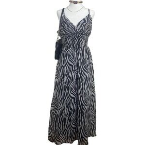 Y2K Zebra Print Maxi‎ Dress Women's Large She's Cool Flowy Summer Grunge Retro